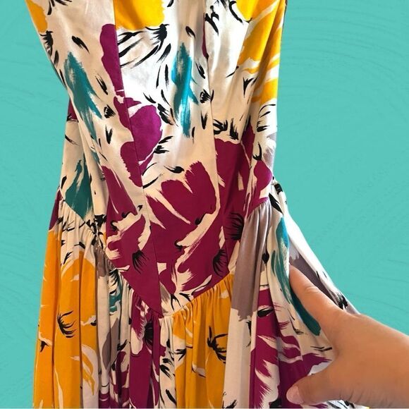 Vintage 80s sweetheart strapless drop waist cotton dress - Picture 8 of 16